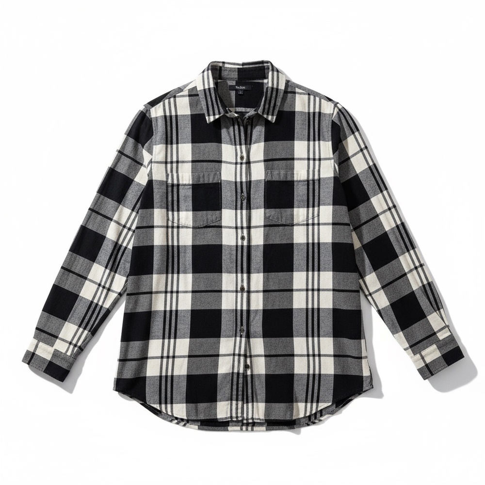 Madewell Black White Plaid Flannel Button Down Shirt Small S Oversized Relaxed - Picture 4 of 7